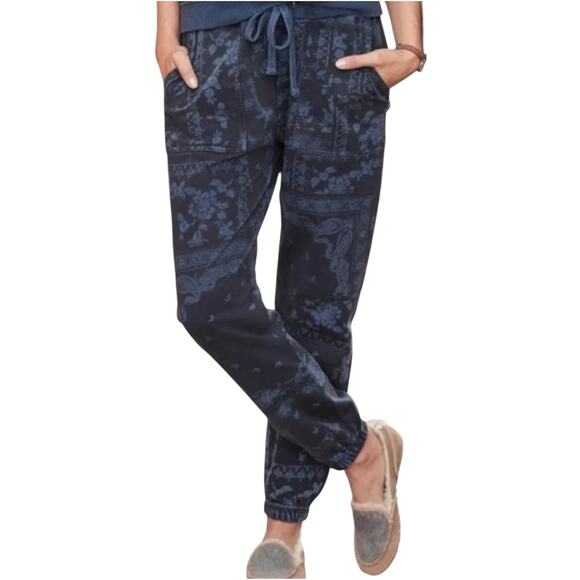 Sundance Josanna Jogger Paisley Bandana Sweatpants Drawstring Mid Navy Large - Picture 1 of 5